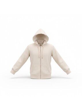 J.Crew Mens Beige  Cotton Hoodie Zip-Up  Casual Lightweight With Pockets Size L